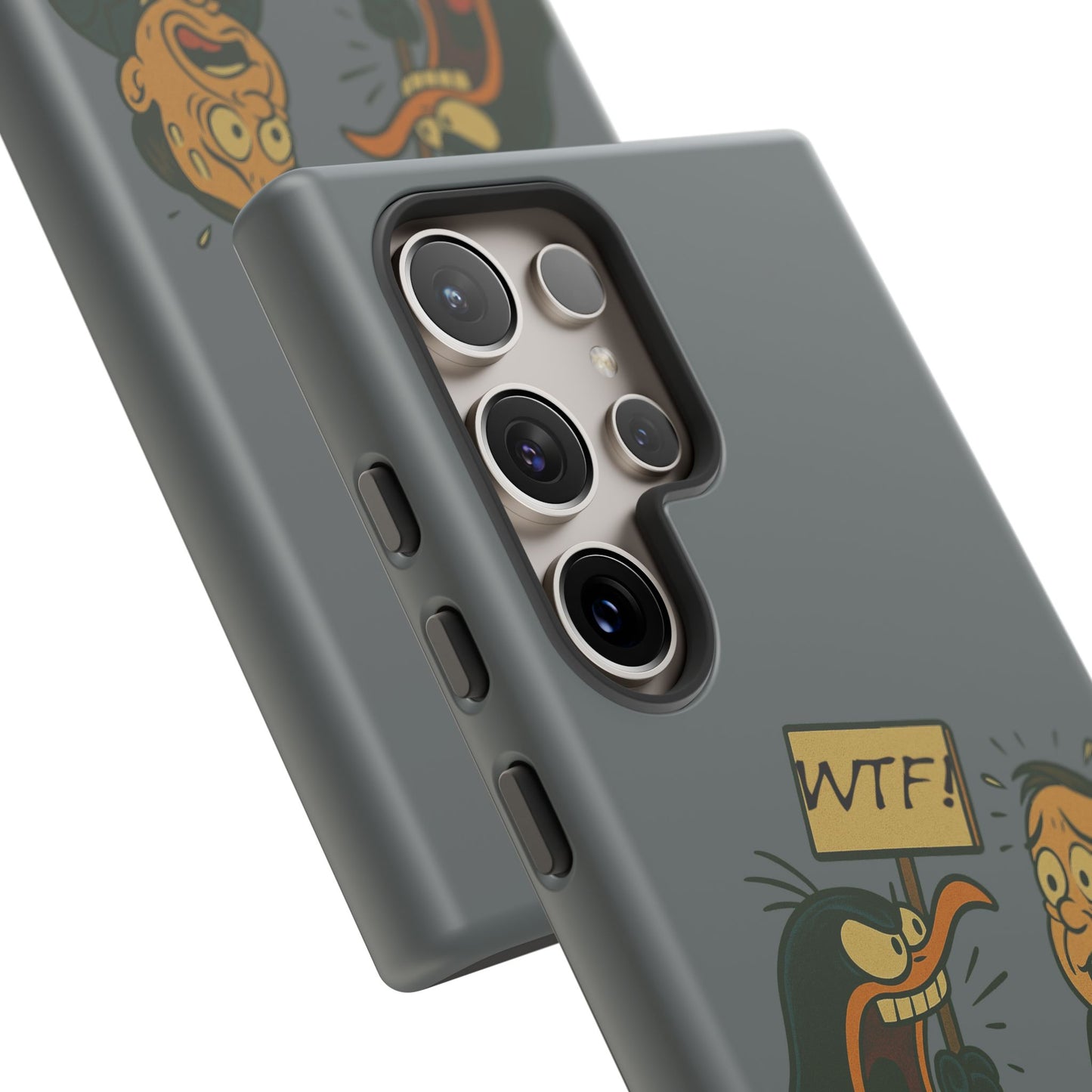 Phone Case - Cartoon Penguin Yelling 'WTF' at Shocked Man, Funny Protective iPhone Cover