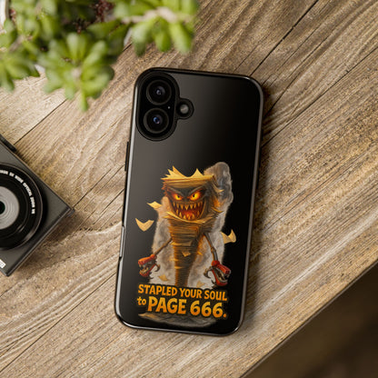Phone Case — Halloween Mummy Creature “Stapled Your Soul to Page 666” Horror Design