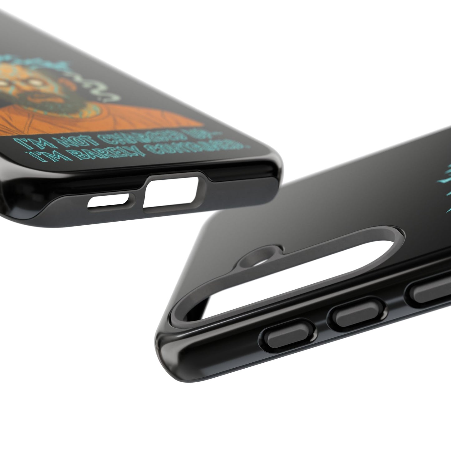 Phone Case — “I’m Not Charged Up… I’m Barely Contained” Electric Horror Design