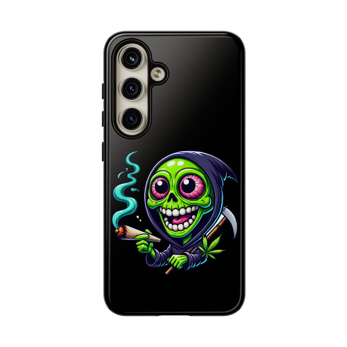 Grinning Stoner Grim Reaper Phone Case – Cannabis Skull iPhone Cover