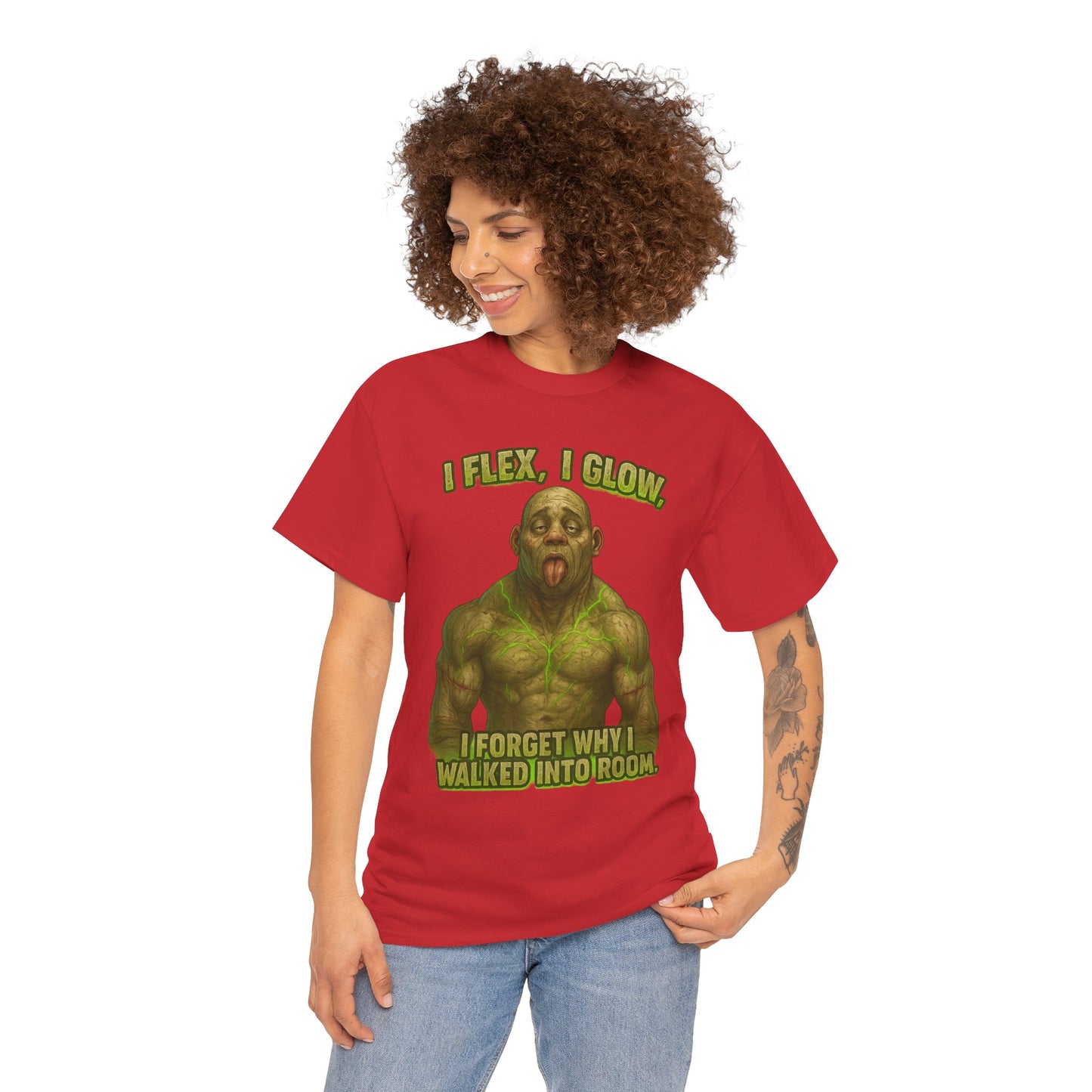 Funny Muscle Monster T‑Shirt — "I Flex, I Glow, I Forget Why I Walked Into Room" Gym Tee
