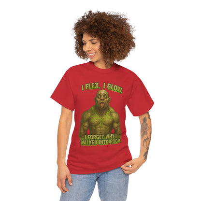 Funny Muscle Monster T‑Shirt — "I Flex, I Glow, I Forget Why I Walked Into Room" Gym Tee