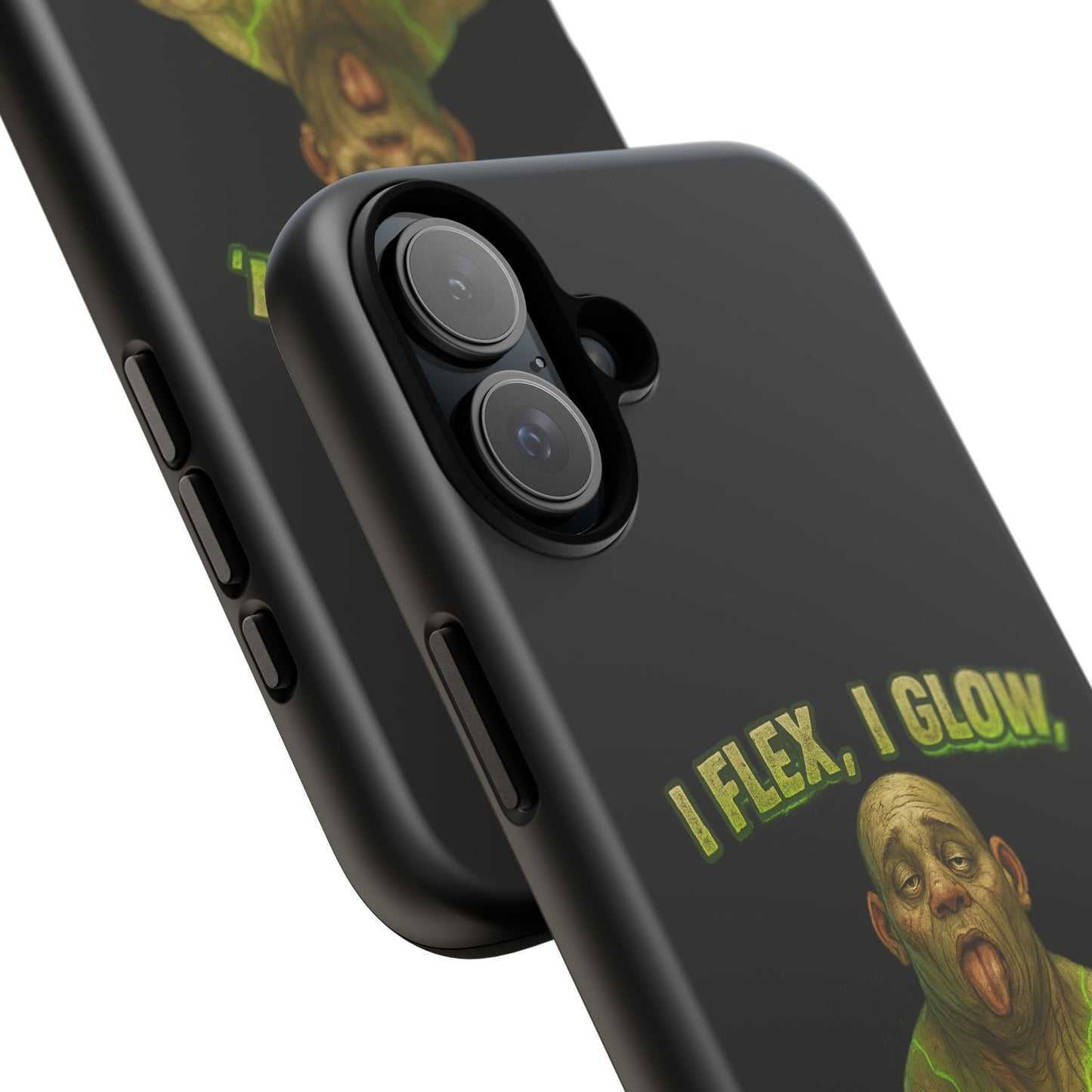 Funny Glow Gym Phone Case — "I Flex, I Glow" Humorous Bodybuilder Design