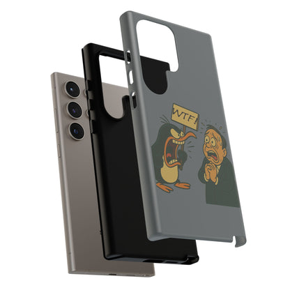 Phone Case - Cartoon Penguin Yelling 'WTF' at Shocked Man, Funny Protective iPhone Cover