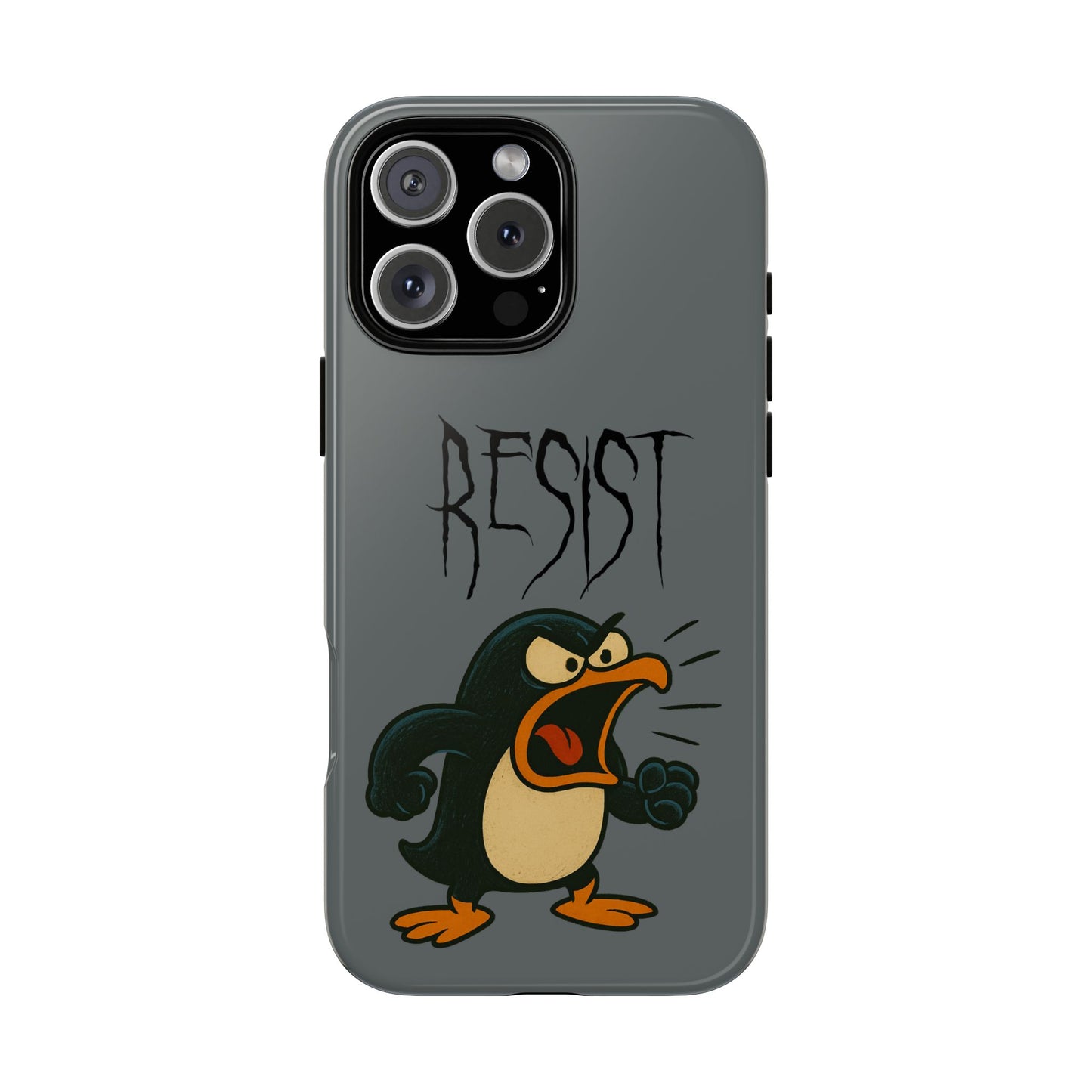 Resist Angry Penguin Phone Case — Protective iPhone Case with Bold Cartoon Design