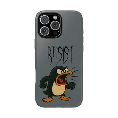 Resist Angry Penguin Phone Case — Protective iPhone Case with Bold Cartoon Design