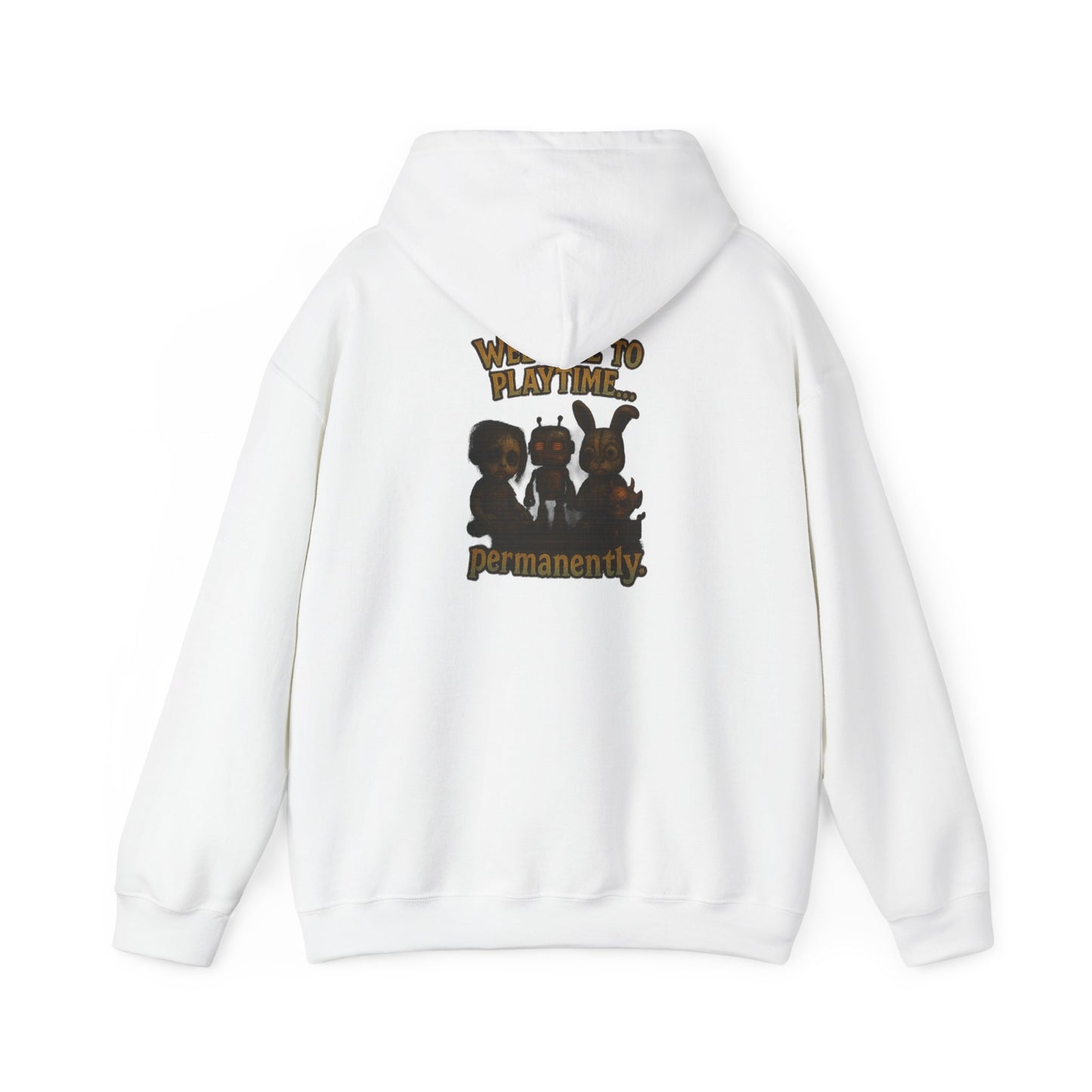 Hoodie — 'Welcome Playtime Permanently' Vintage Horror Character Back Graphic