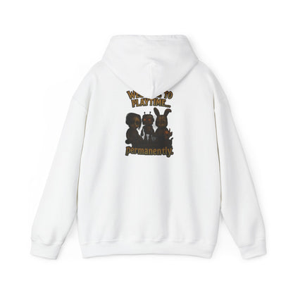 Hoodie — 'Welcome Playtime Permanently' Vintage Horror Character Back Graphic