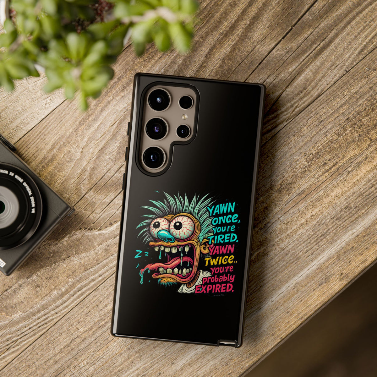 Phone Case — 'Yawn Once You're Tired, Yawn Twice You're Probably Expired' Retro Monster Graphic