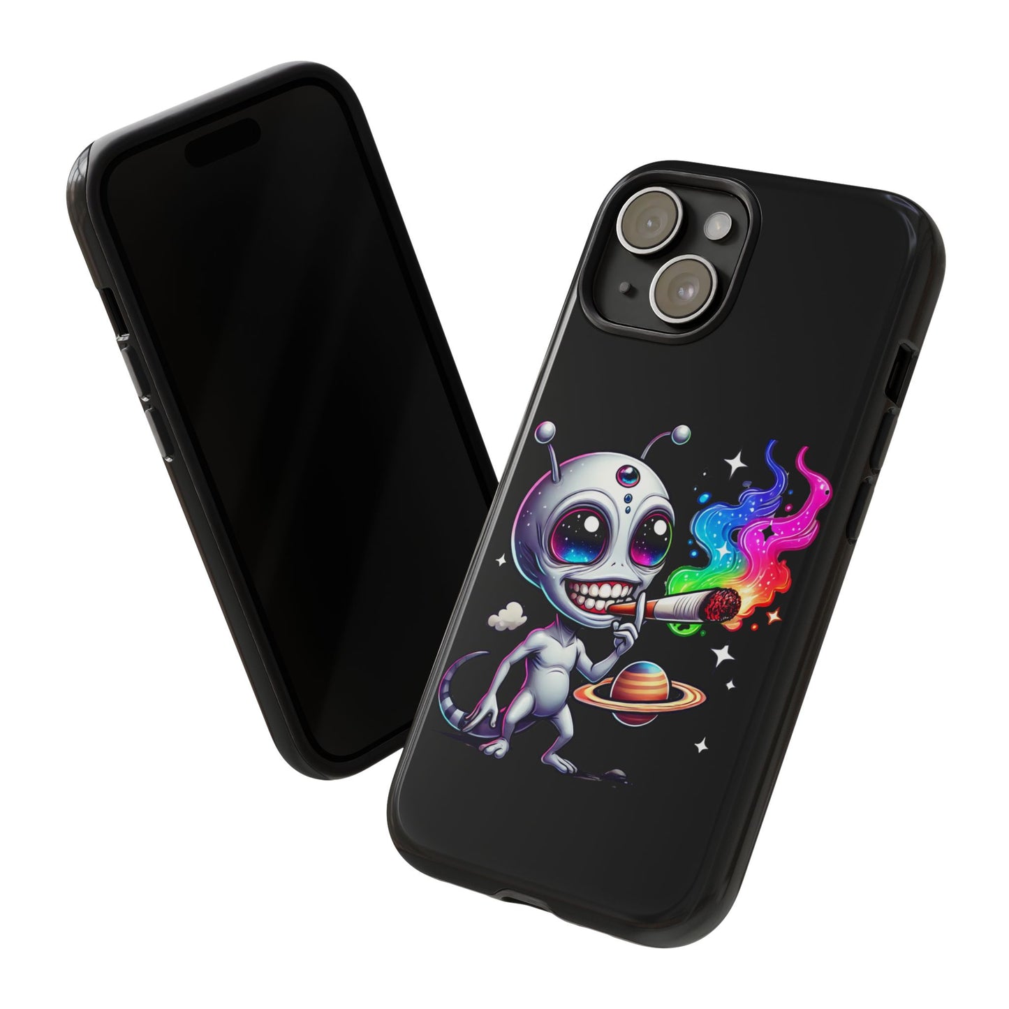 Alien Smoking Rainbow Galaxy Phone Case — Cute Cosmic Art Tough Case