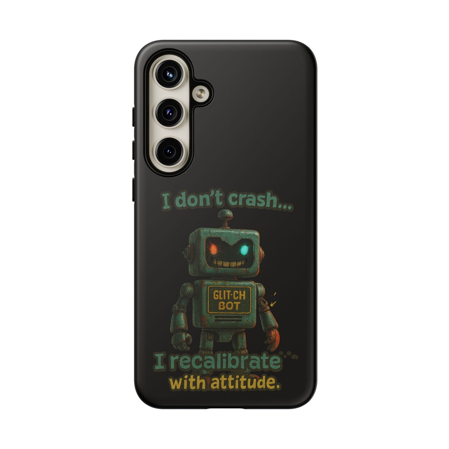 Phone Case — "I Don't Crash... I Recalibrate" Retro Robot Protective Cover