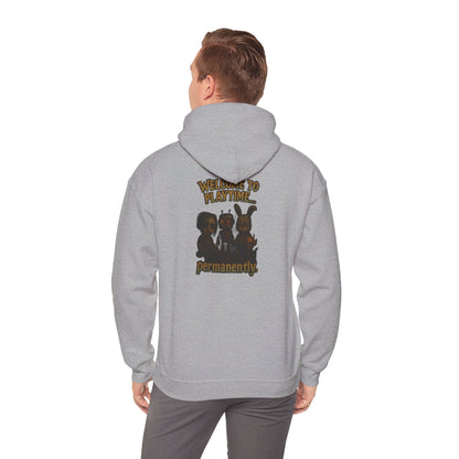 Hoodie — 'Welcome Playtime Permanently' Vintage Horror Character Back Graphic
