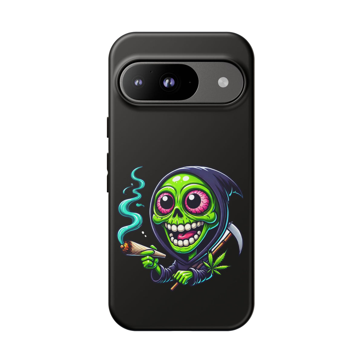 Grinning Stoner Grim Reaper Phone Case – Cannabis Skull iPhone Cover