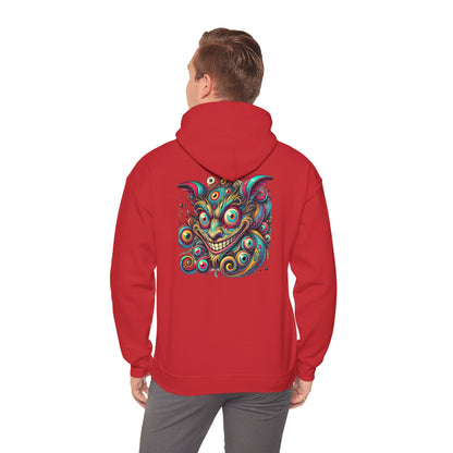 Demon Mask Hoodie — Vibrant Psychedelic Oni Graphic Hooded Sweatshirt