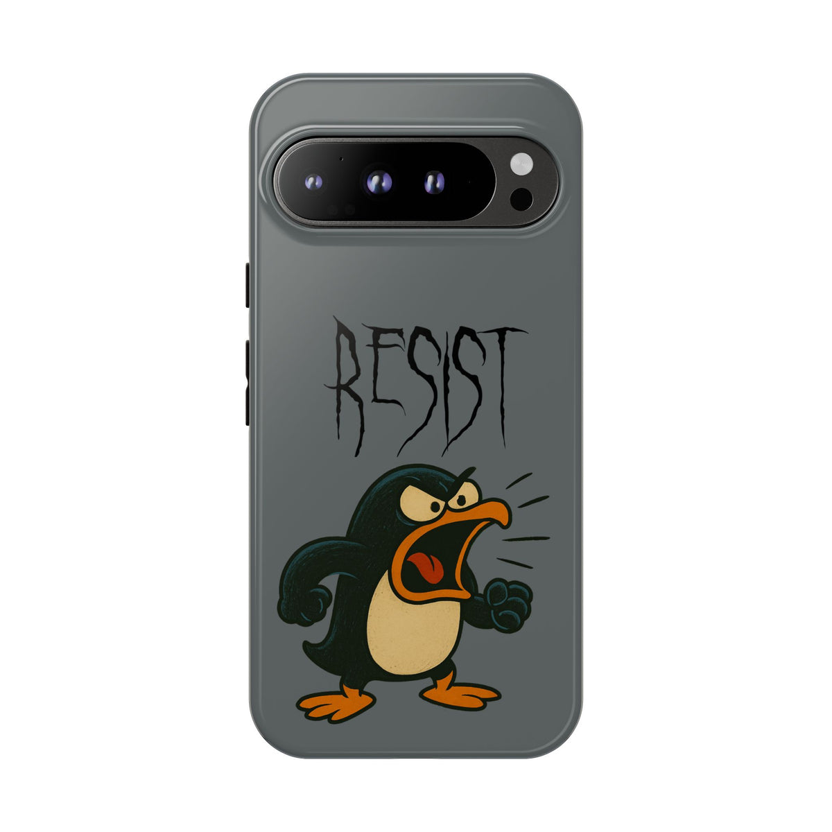 Resist Angry Penguin Phone Case — Protective iPhone Case with Bold Cartoon Design