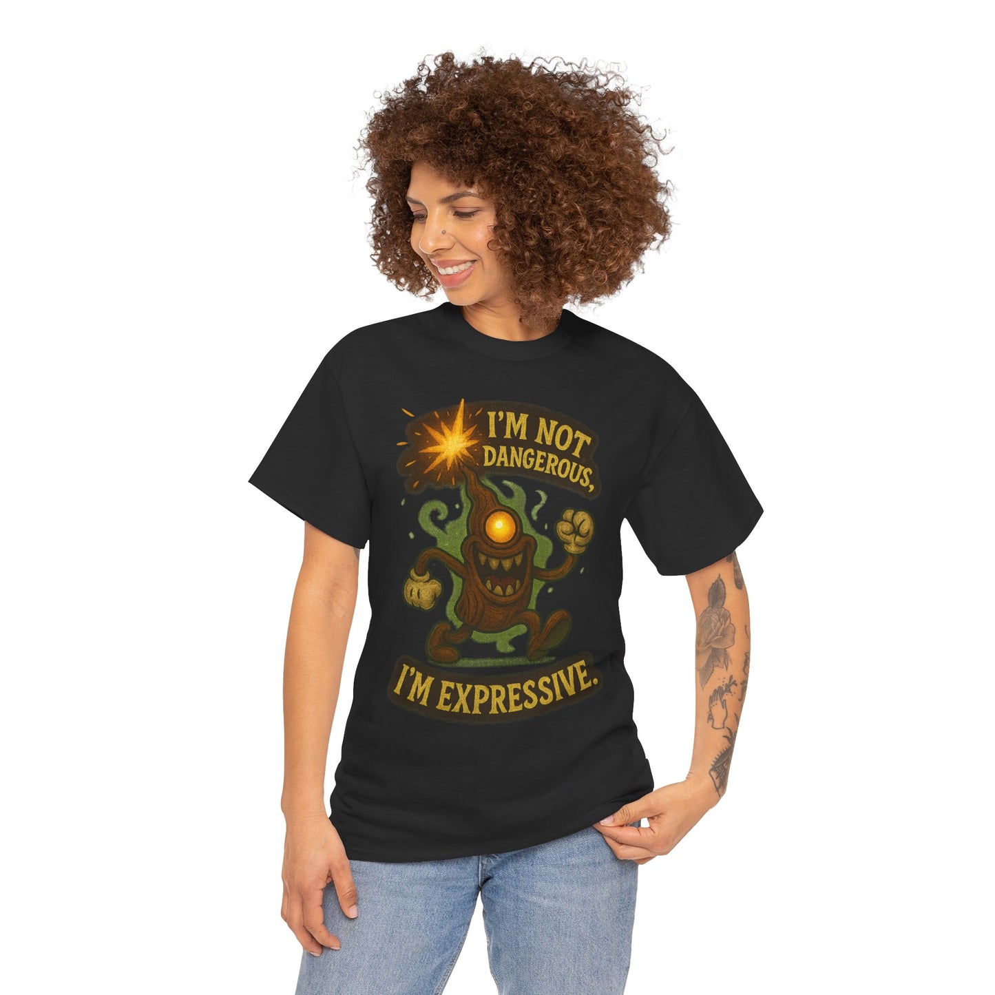 I'm Not Dangerous I'm Expressive Tee | Cartoon Monster Illustration