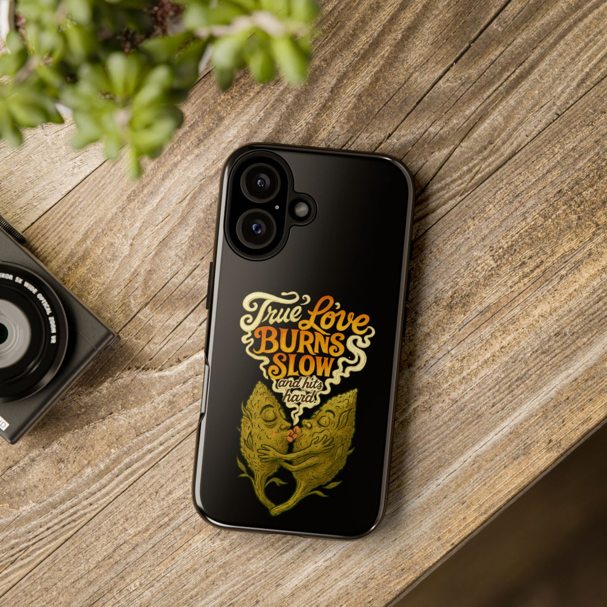 Phone Case — "True Love Burns Slow" Vintage Cat Heart Design