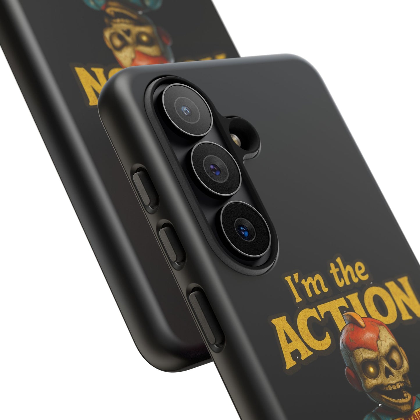 Action Figure Phone Case — "I'm the Action" Retro Skull Toy Design