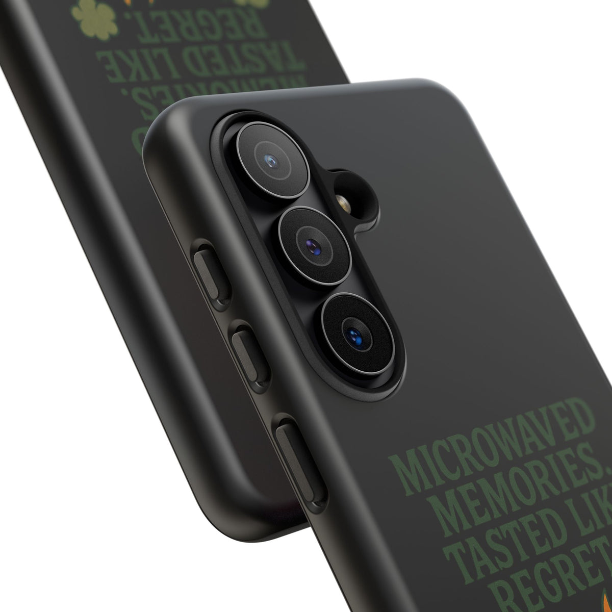 Microwaved Memories Phone Case — 'Microwaved Memories. Tasted Like Regret.' Retro Fire Design