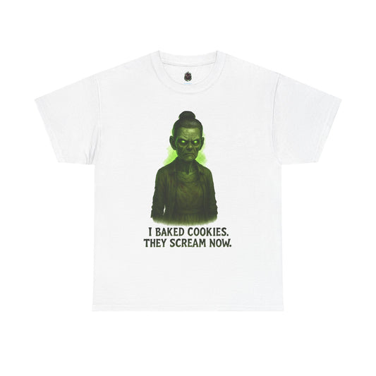 Creepy Green Girl Illustration T-Shirt | I Baked Cookies They Scream Now