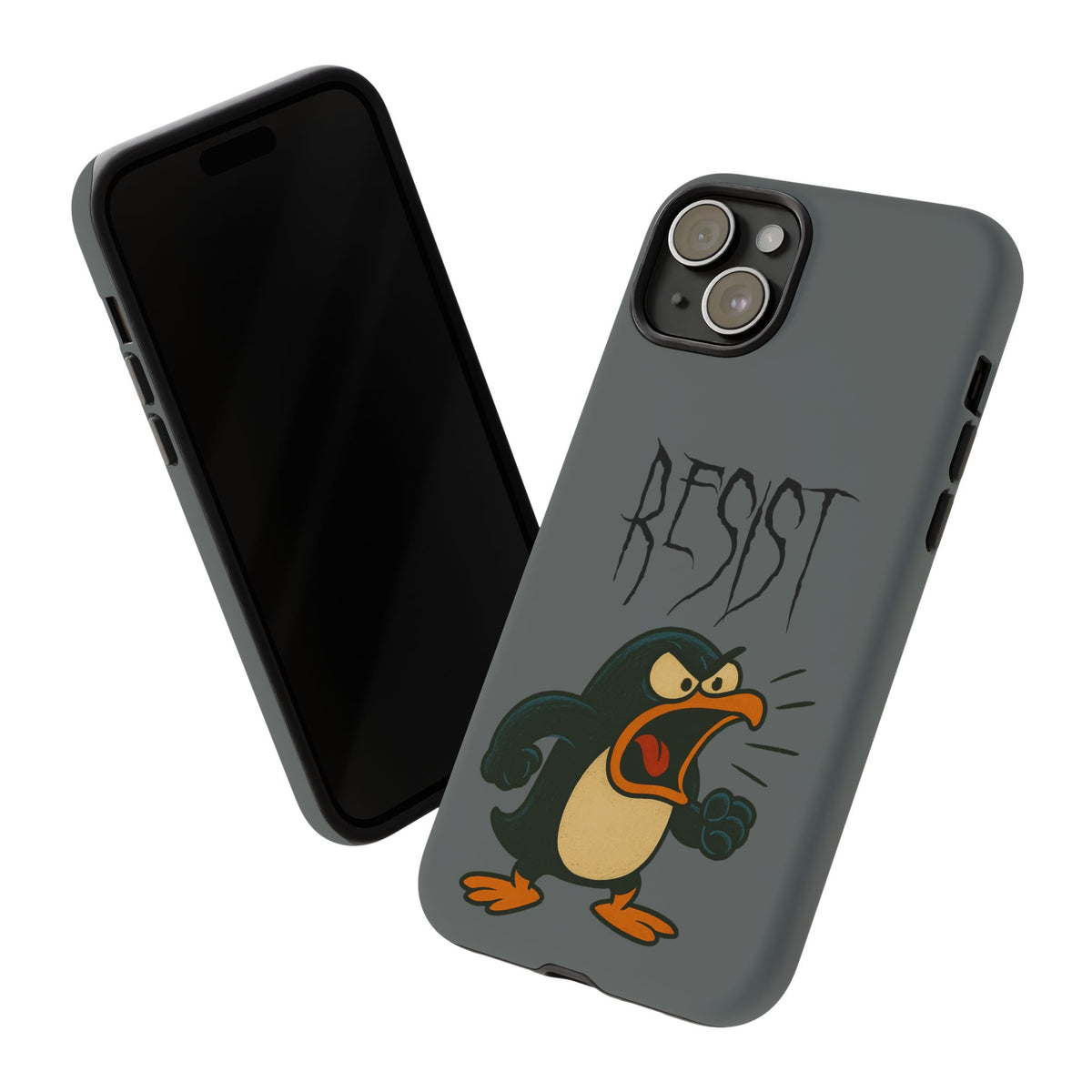 Resist Angry Penguin Phone Case — Protective iPhone Case with Bold Cartoon Design