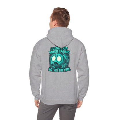 Panic Fish Hoodie — "I Lean Up When I Panic...So All The Time" Graphic Pullover