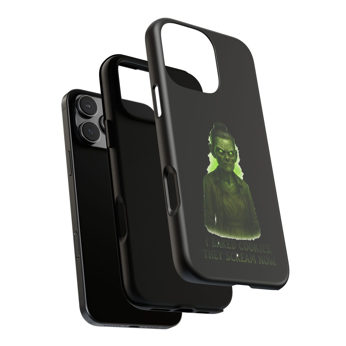 Spooky Green Ghost Phone Case — "I Baked Cookies, They Scream Now" Horror iPhone Cover