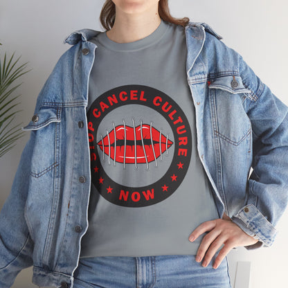 Stop Cancel Culture Now – Free Speech Tee (Barred Lips Design)