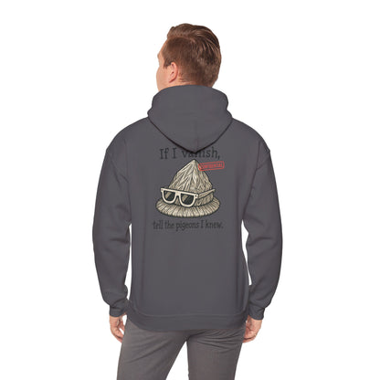 Hoodie — "If I Vanish, Tell the Pigeons I Knew" Funny Pigeon Skull Graphic Hoodie
