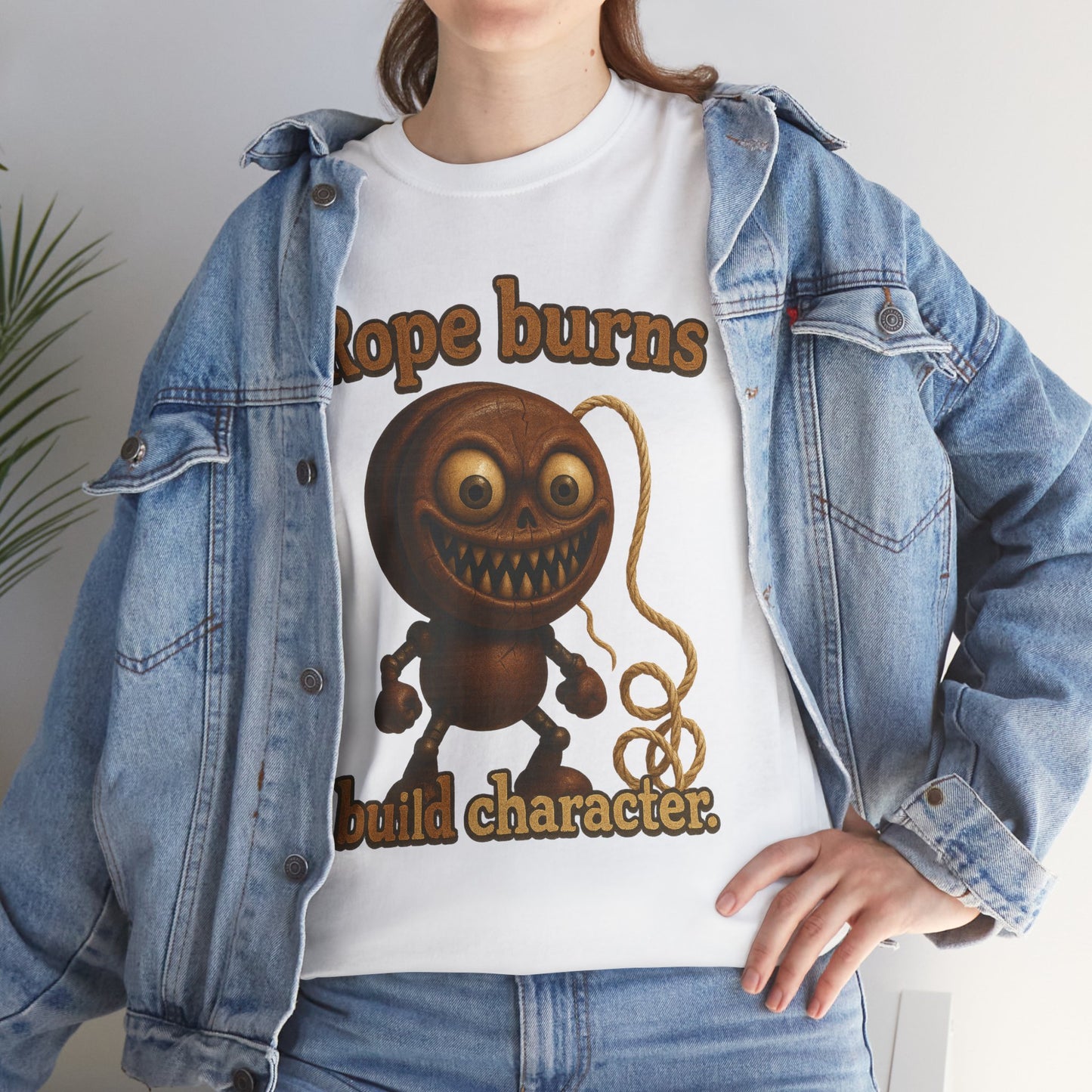 Rope Burns Built Character Tee | Creepy Smiling Doll Illustration