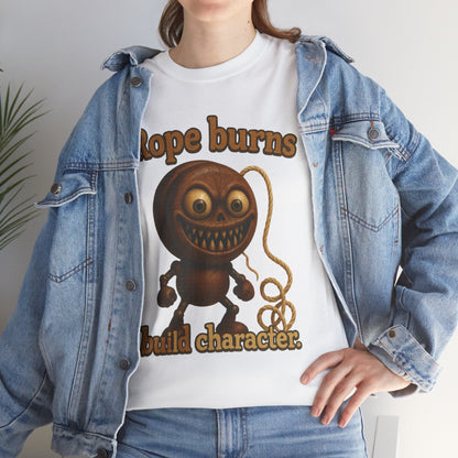 Rope Burns Built Character Tee | Creepy Smiling Doll Illustration