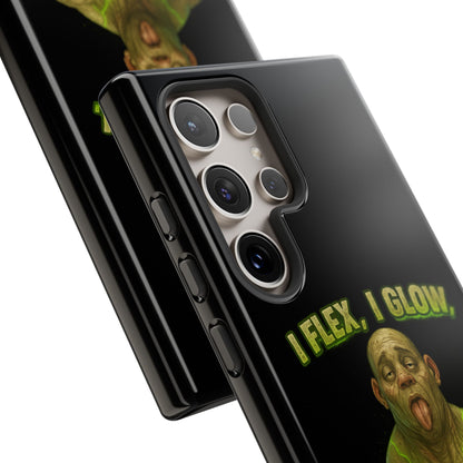 Funny Glow Gym Phone Case — "I Flex, I Glow" Humorous Bodybuilder Design