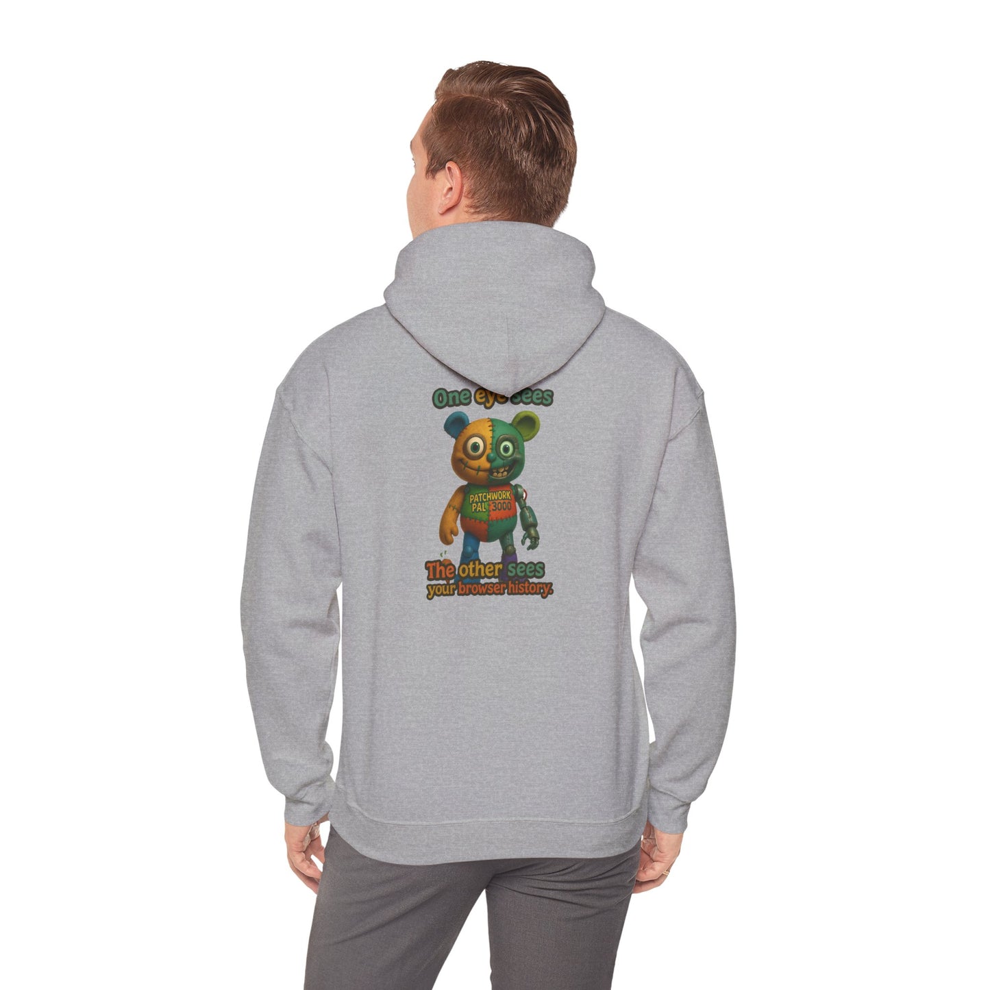 Cute Patchwork Robot Hoodie — "No other toys" Graphic Back Print