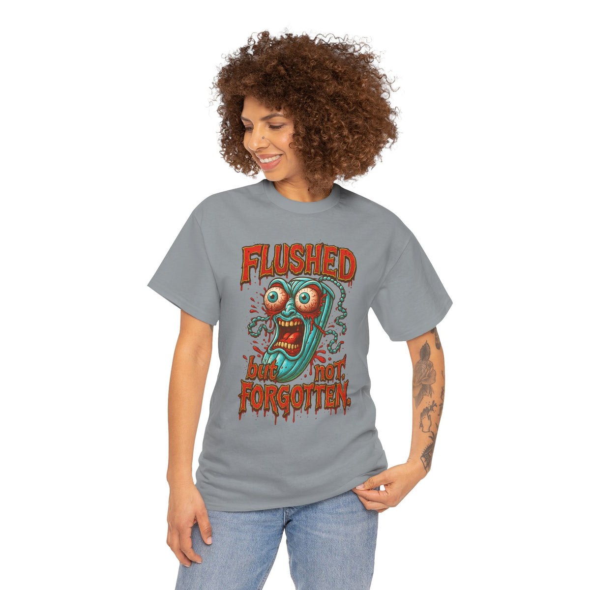 Flushed But Not Forgotten – Blood Red Letter Horror Tee