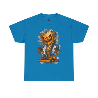 Stapled Notarized Annihilated Tee | Monster Paper Staple Design
