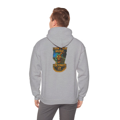 Detonate the Music Hoodie — Retro Guitar Skull Rock Band Pullover