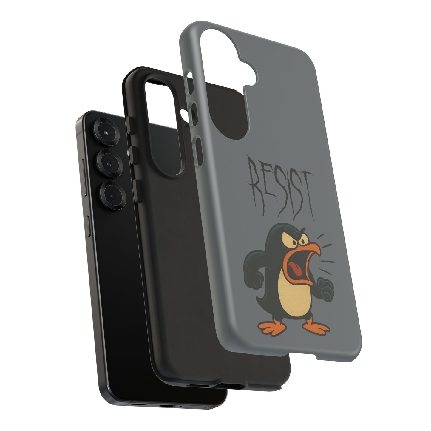 Resist Angry Penguin Phone Case — Protective iPhone Case with Bold Cartoon Design