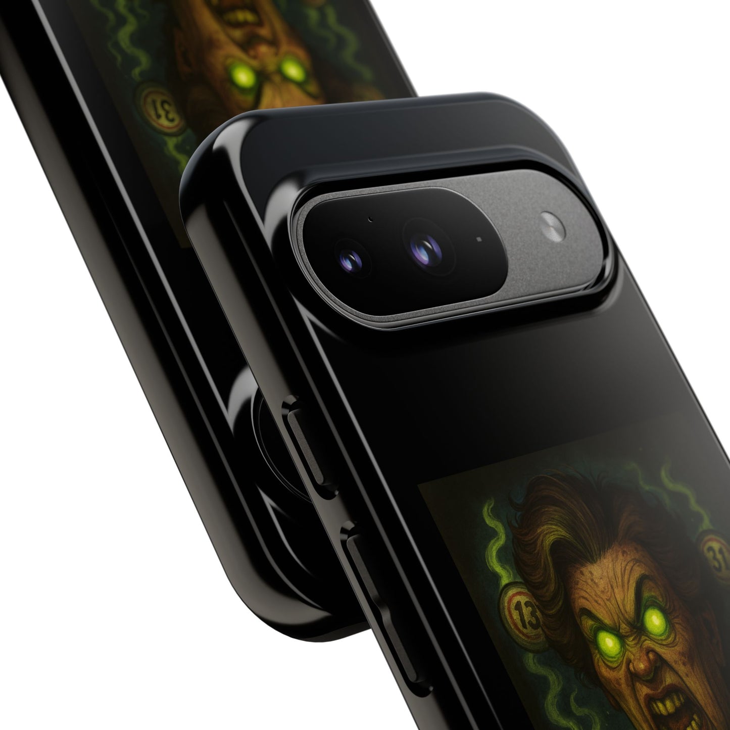 Horror Phone Case — "Eyes Glowing, Balls Rolling — Your Luck Is Doomed"