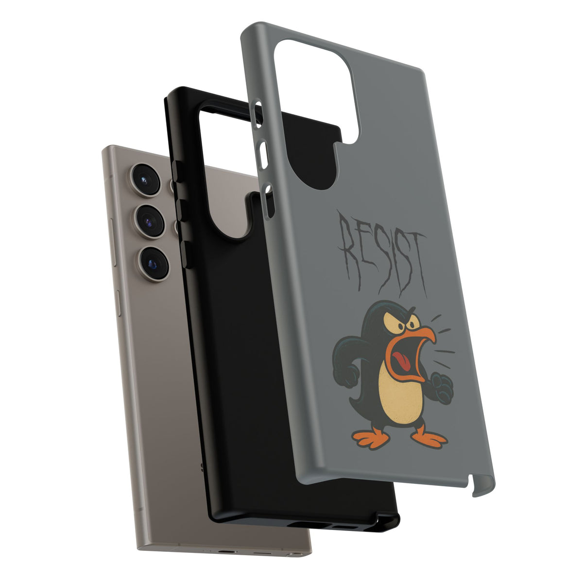 Resist Angry Penguin Phone Case — Protective iPhone Case with Bold Cartoon Design