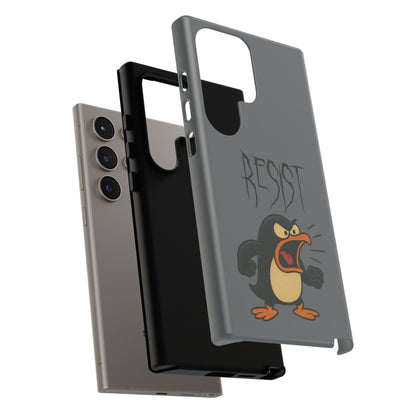 Resist Angry Penguin Phone Case — Protective iPhone Case with Bold Cartoon Design