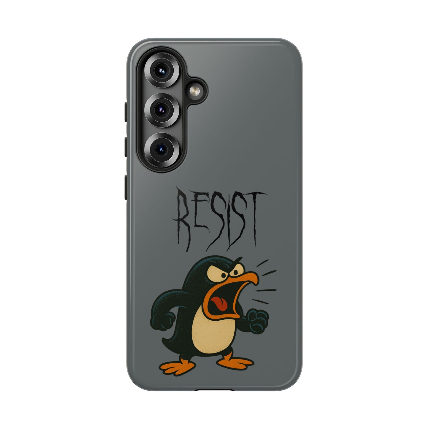 Resist Angry Penguin Phone Case — Protective iPhone Case with Bold Cartoon Design