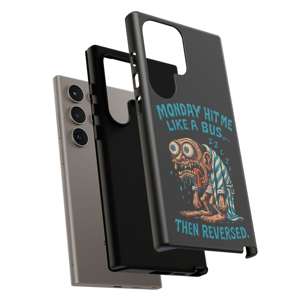 Phone Case — "Monday Hit Me Like a Bus... Then Reversed" Funny Grotesque Zombie Design