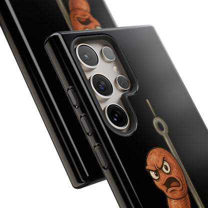 Angry Worm on Hook Phone Case – Funny Fishing Humor Protective Cover