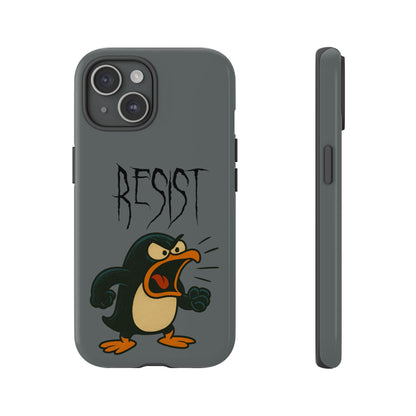 Resist Angry Penguin Phone Case — Protective iPhone Case with Bold Cartoon Design