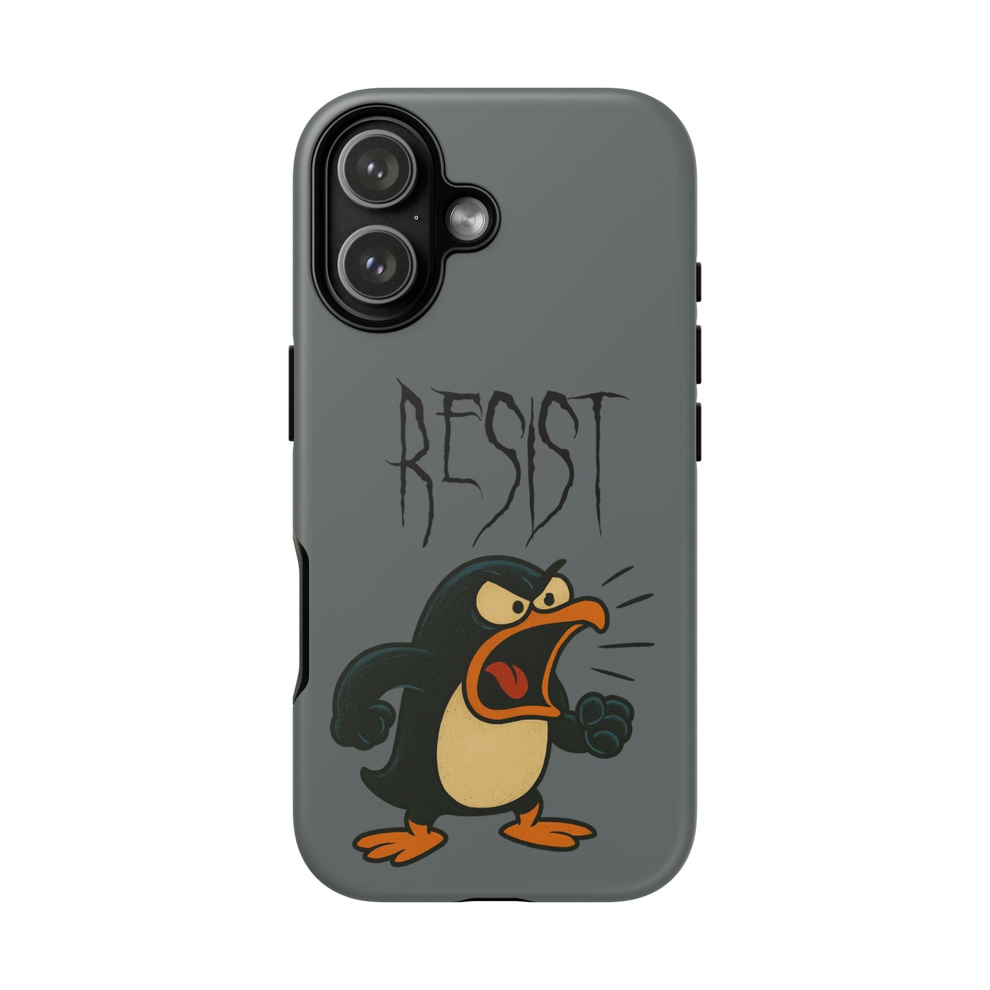 Resist Angry Penguin Phone Case — Protective iPhone Case with Bold Cartoon Design