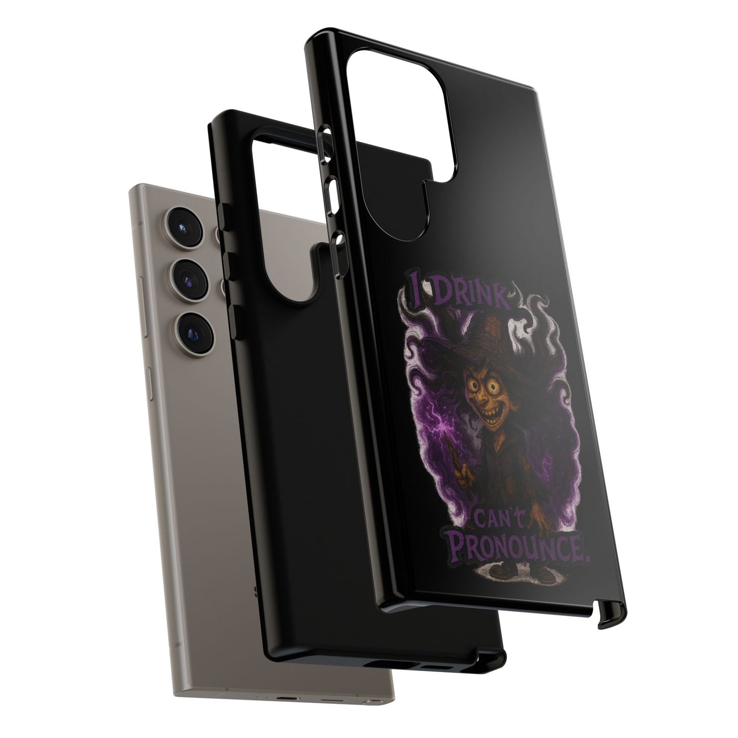 Phone Case — Witch Illustration "I Drink, Can't Pronounce" Protective Cover