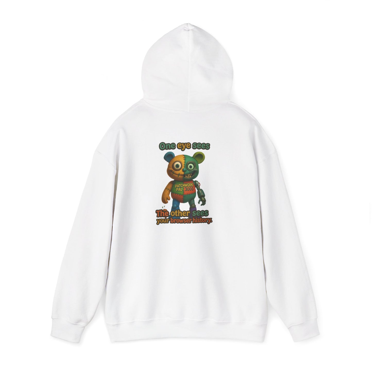 Cute Patchwork Robot Hoodie — "No other toys" Graphic Back Print