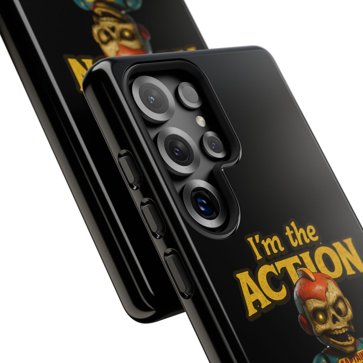 Action Figure Phone Case — "I'm the Action" Retro Skull Toy Design