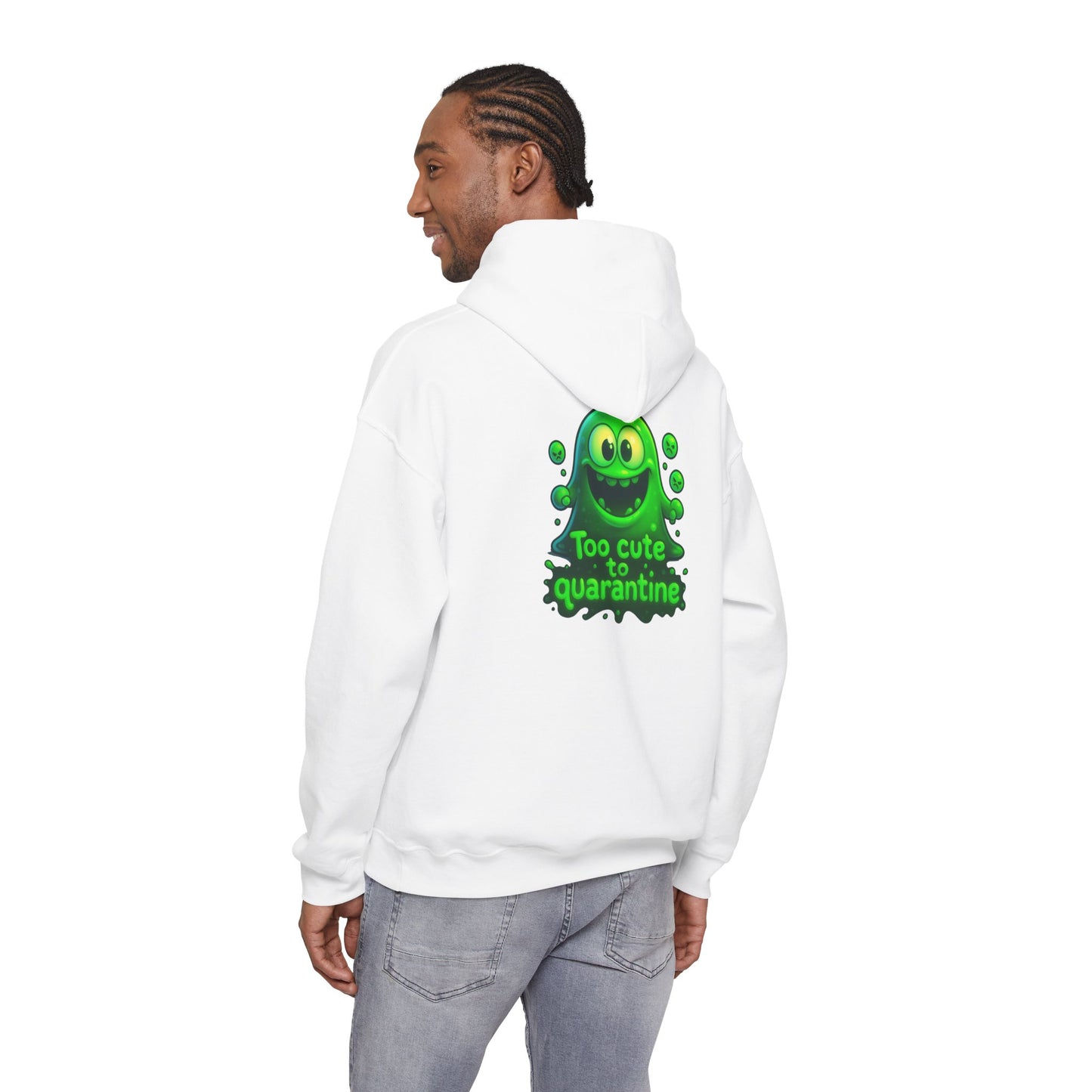 Too Cute to Quarantine Hoodie — Cute Green Slime Graphic Pullover