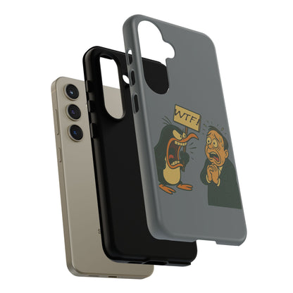 Phone Case - Cartoon Penguin Yelling 'WTF' at Shocked Man, Funny Protective iPhone Cover